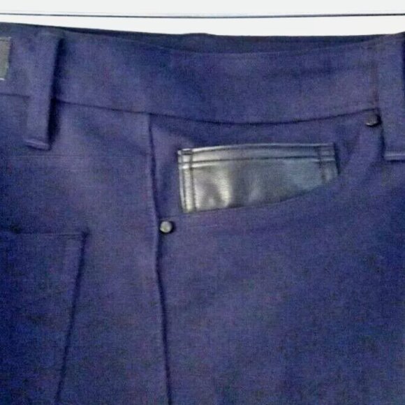 Calvin Klein Knit Jeans Women’s Pants Sz 10 Navy Stretch Leather Trim Tapered - Picture 7 of 14